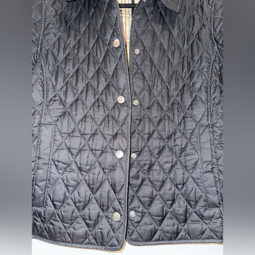 L.L. Bean Quilted Plaid Riding Jacket, Navy Black, Woman’s Medium - Picture 3 of 7